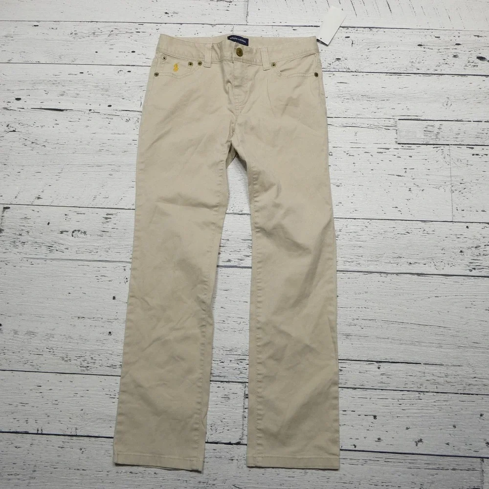 Ralph Lauren Pants Boys 12 Beige Twill Khakis Stretch Zip Fly NWT School